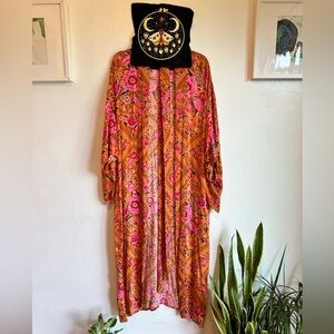 Spell Vibrant Marigold and Pink Floral Kimono w/ Belt